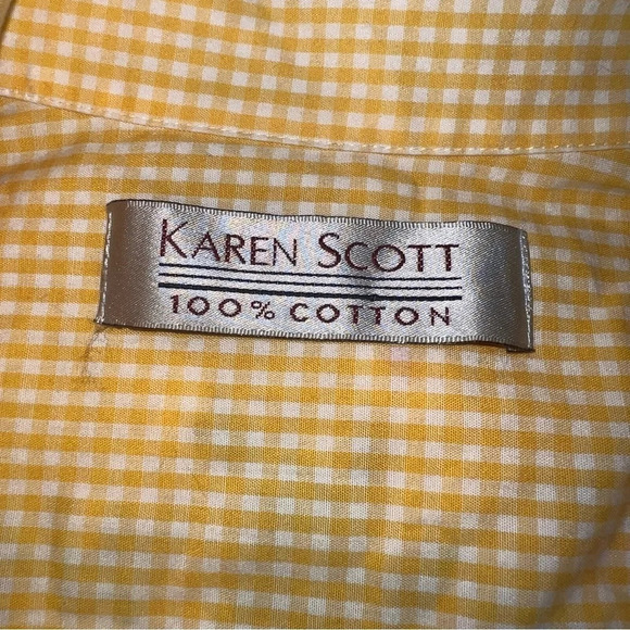 Karen Scott M,Yellow/White Checkered Embroidered butterfly flower button front - Picture 13 of 13